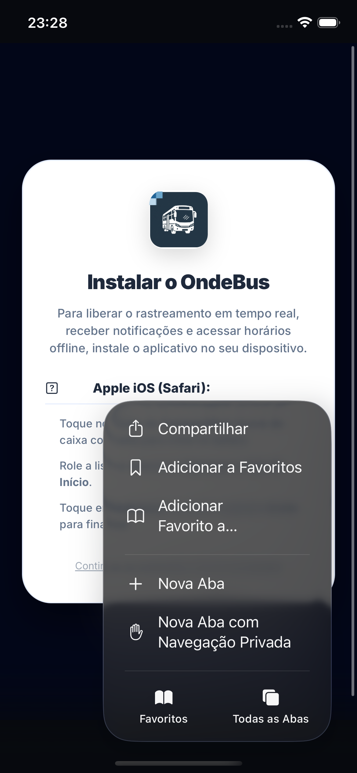 Passo 1: Acesse o app no Safari